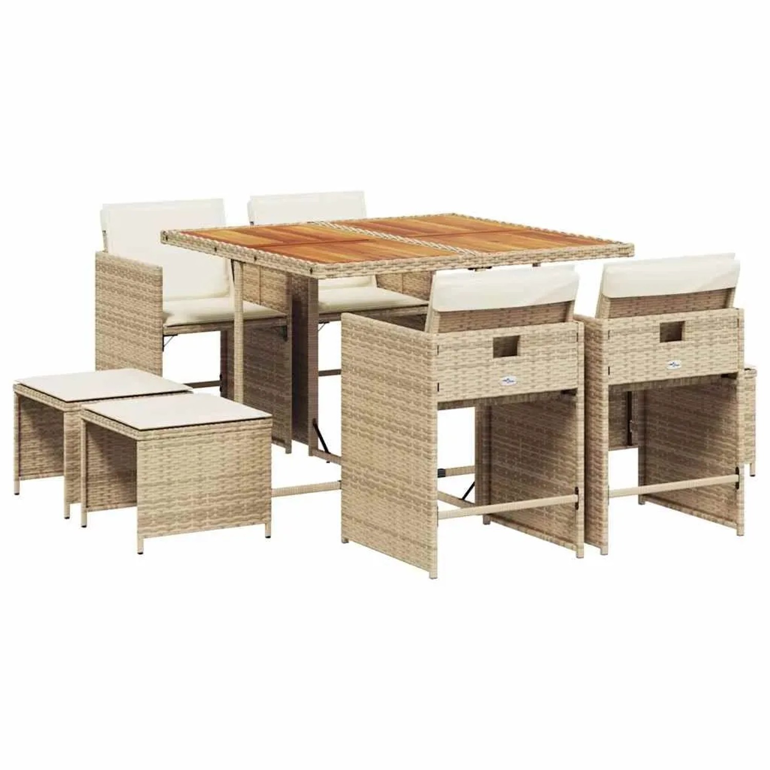 vidaXL 9-Tlg Garten-Essgruppe mit Kissen Beige Poly Rattan 3211144