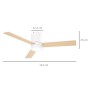 Weißer HOMCOM Deckenventilator mit Beleuchtung und Holzflügeln, Maße eingeblendet.
