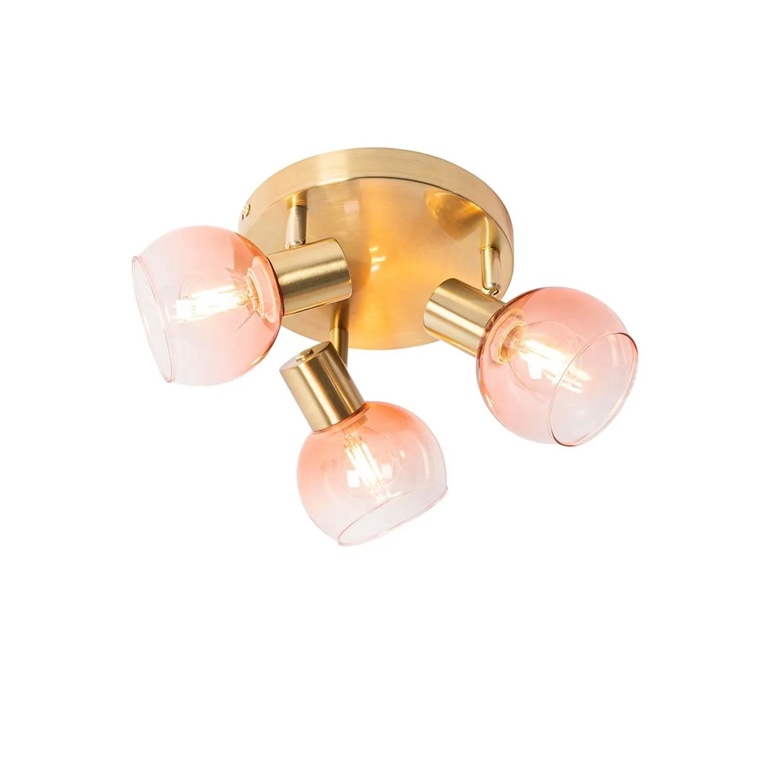 QAZQA Art Deco Deckenstrahler Gold mit Rosa Glas 3 Flammig Vidro