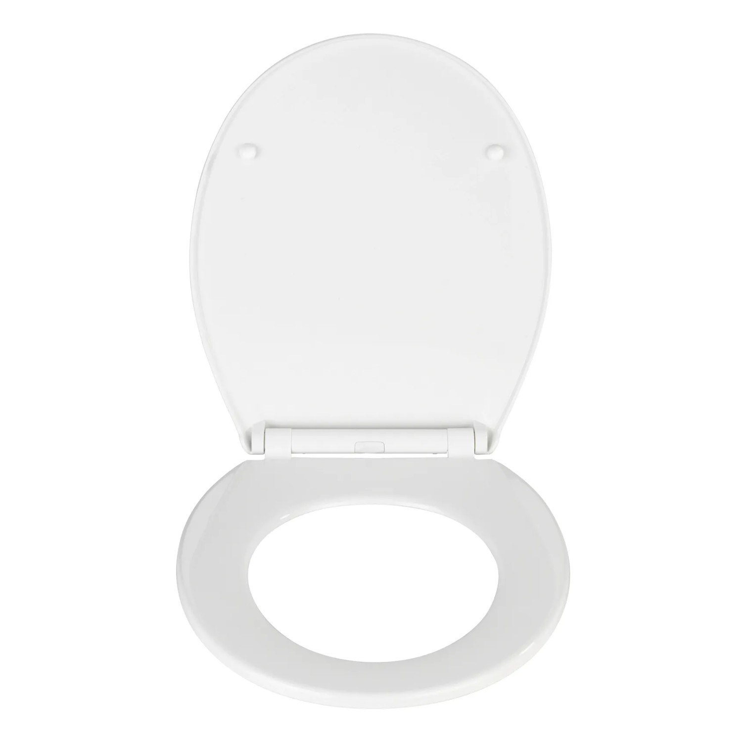 Weißer Wenko Premium WC-Sitz Kos mit geöffnetem Deckel und Absenkautomatik.