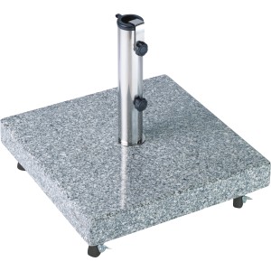 Grauer Schirmständer Denia aus Granit, 38,5 kg, mit Rollen und Edelstahl-Rohr.