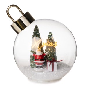 Weihnachtskugel mit LED-Beleuchtung, Stern, Tanne, Weihnachtsmann und Geschenk, Ø 14 cm.