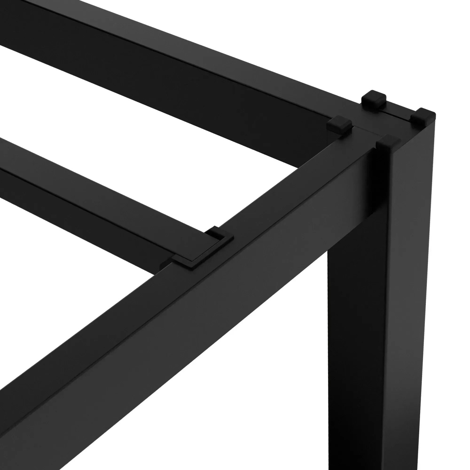 Detailansicht: Schwarzes ML-Design Metallbett 140x200 mit Stahlrahmen und Lattenrost.