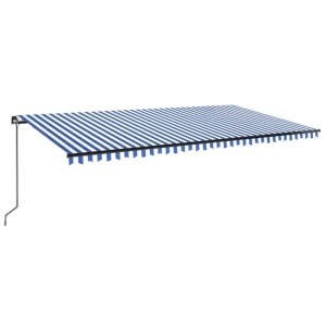 Manuelle, einziehbare vidaXL Markise mit LED, 600x300 cm, blau-weiß gestreift.