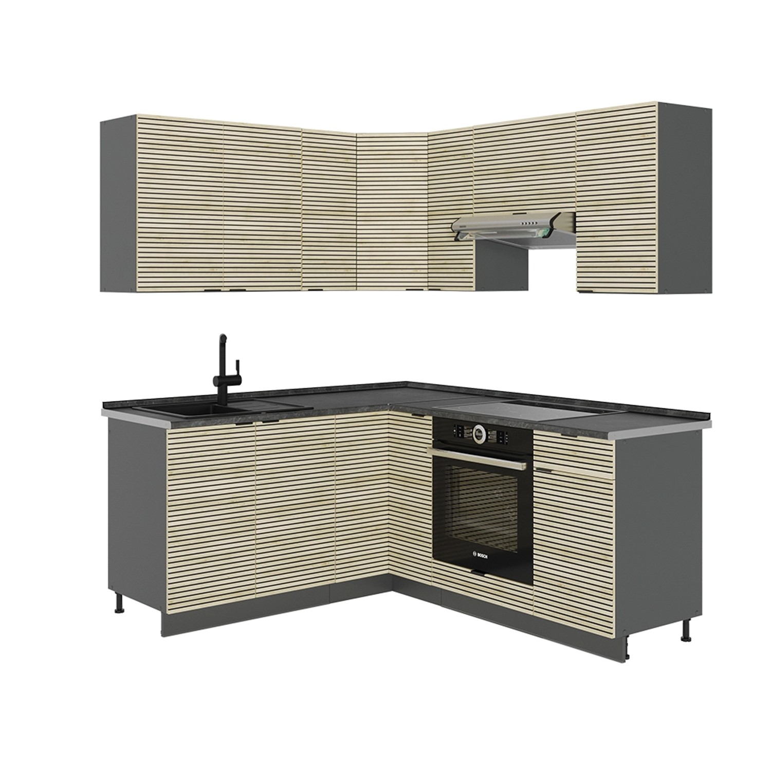 Vicco Fame-Line Eckküche Eiche Paneel/Anthrazit 160 x 190 cm AP Anthrazit günstig online kaufen