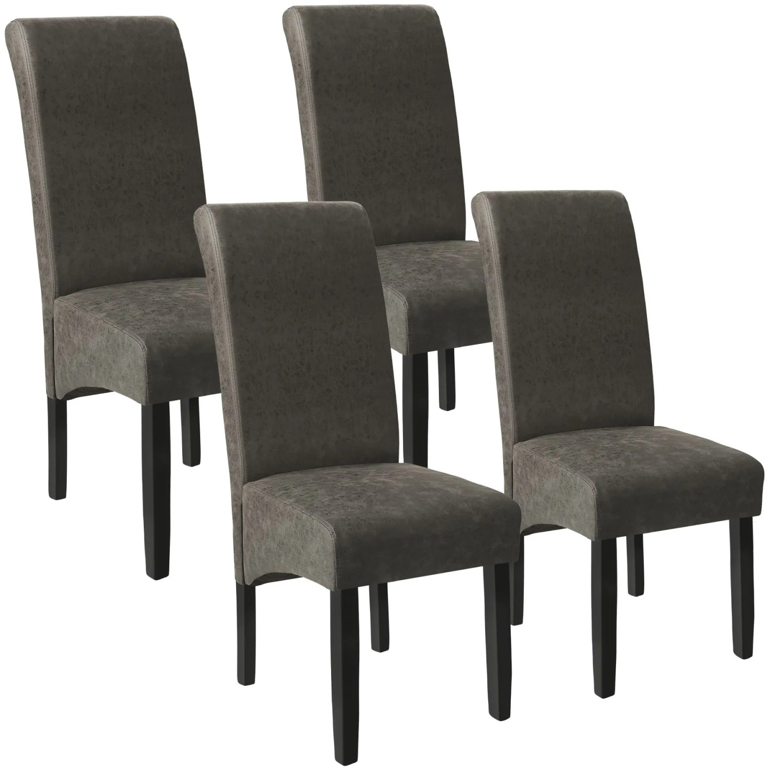 Tectake Esszimmerstuhl  Gepolstert Mit Kunstlederbezug Hohe Rückenlehne 4Er Set 45 x 44 x 106 cm Grau Marmoriert