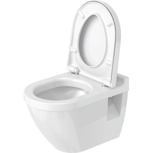 Weißes Duravit Wand WC Set Starck 3 mit offenem WC-Sitz und Absenkautomatik.