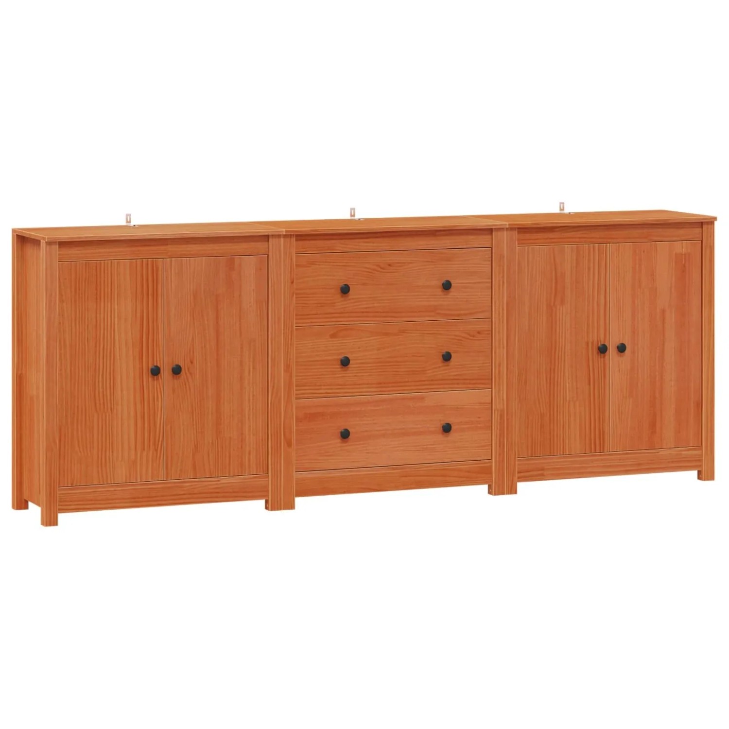 vidaXL Sideboard mit Schubladen 3-Tlg Wachsbraun Massives Kiefernholz 3424977