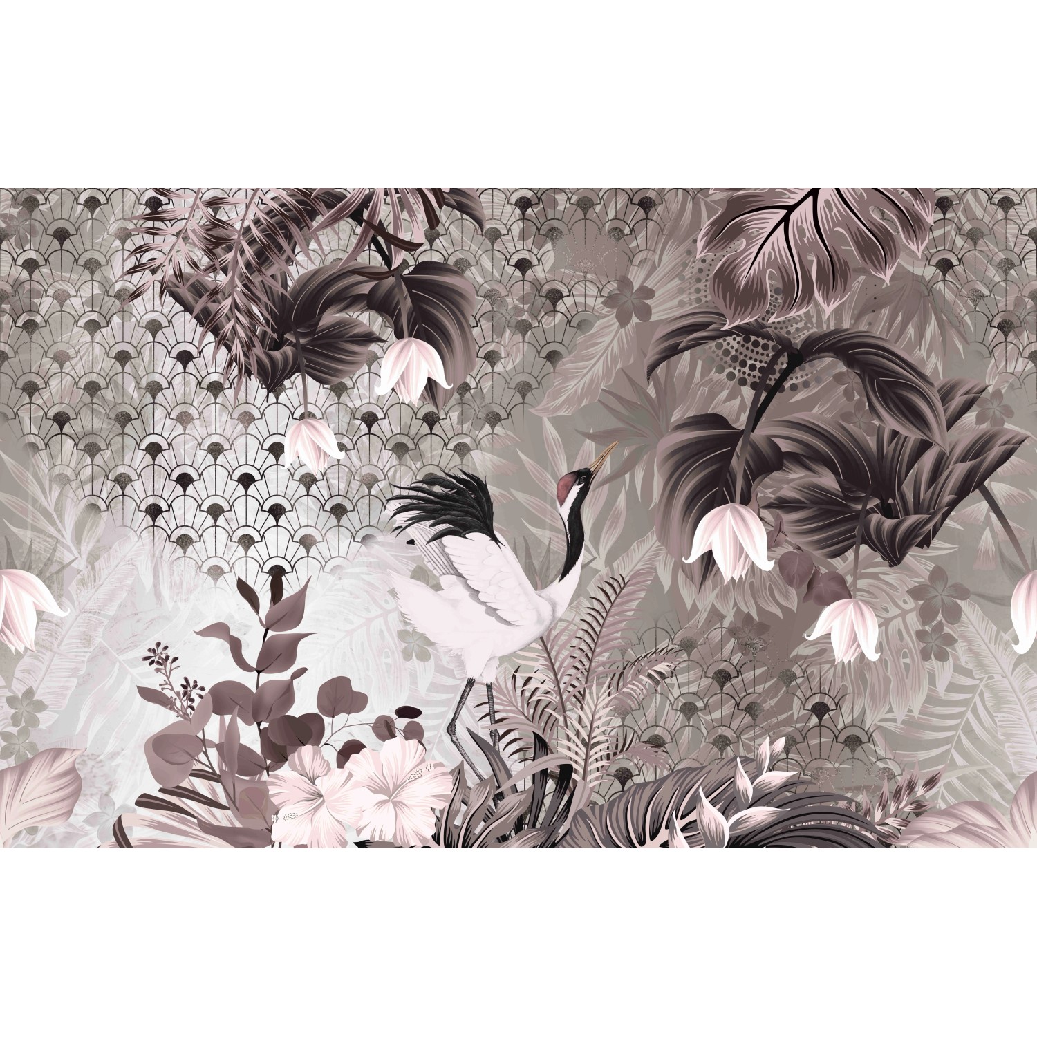 Marburg Fototapete Floral Modern 2,7 m x 4,24 m Weiß-Grau FSC®