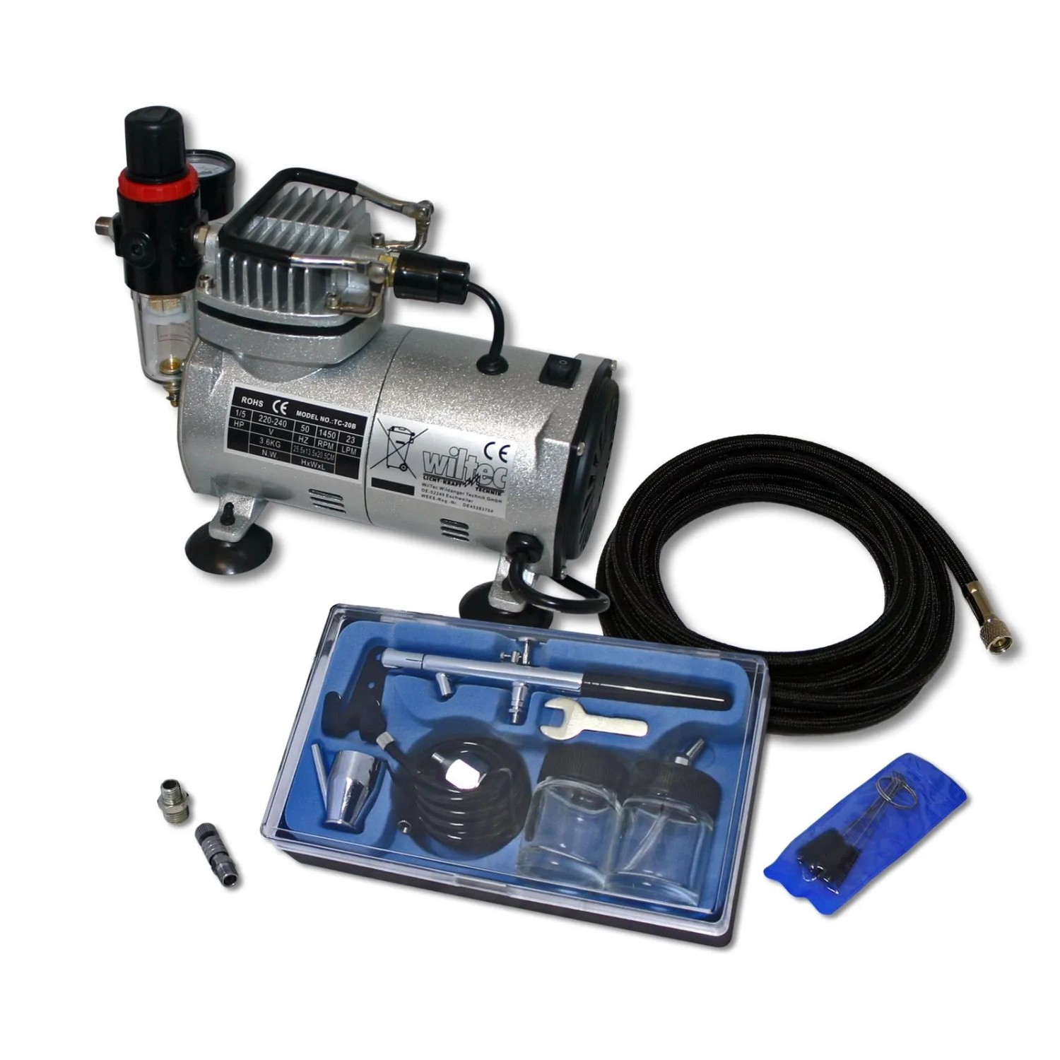 Wiltec Einsteiger Airbrush Kompressor Set As18-2 Airbrushpistole Da128 Zubehör
