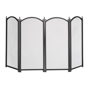 Relaxdays Funkenschutzgitter Schmiedeeisen Aluminium Schwarz Silber Vierteilig Freistehend Faltbar 54 cm x 97,5 cm x 1,5 cm 2,1 kg