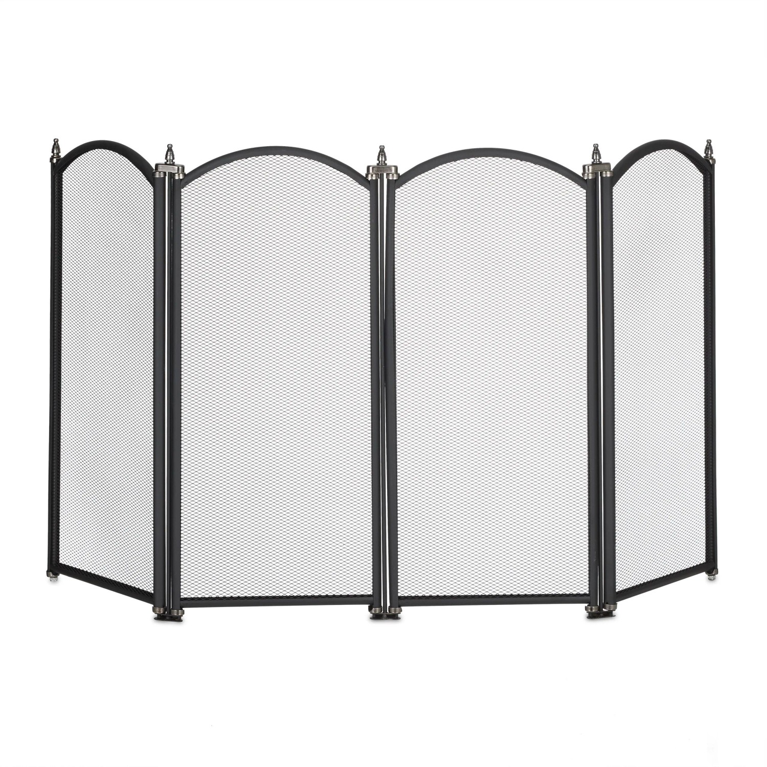 Relaxdays Funkenschutzgitter Schmiedeeisen Aluminium Schwarz Silber Vierteilig Freistehend Faltbar 54 cm x 97,5 cm x 1,5 cm 2,1 kg