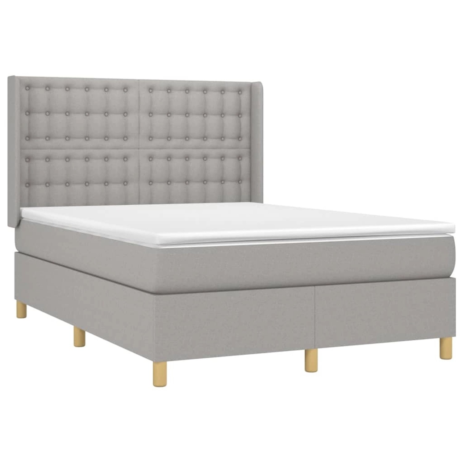 vidaXL Boxspringbett mit Matratze & LED Hellgrau 140x200 cm Stoff 3139197