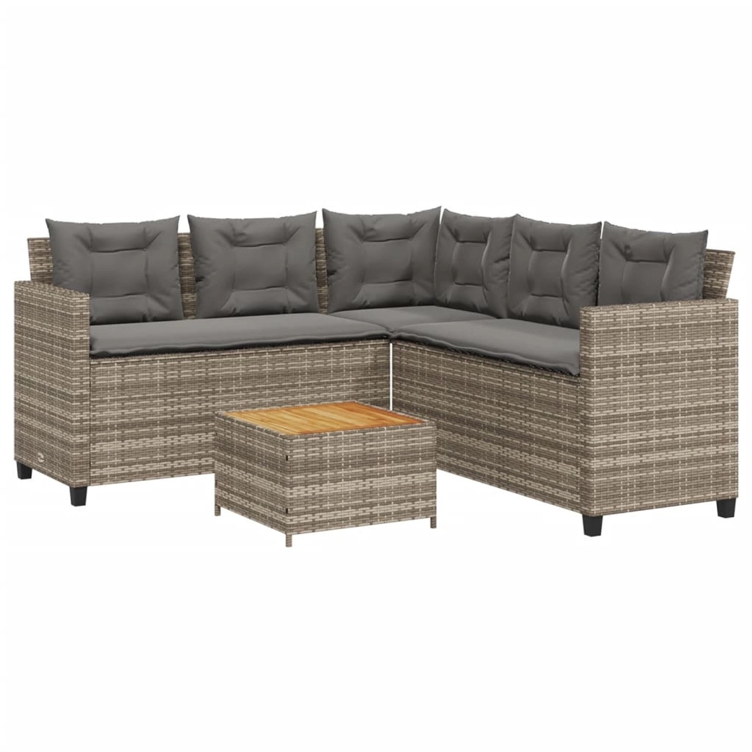 vidaXL Gartensofa in L-Form mit Tisch und Kissen Grau Poly Rattan 369049 günstig online kaufen