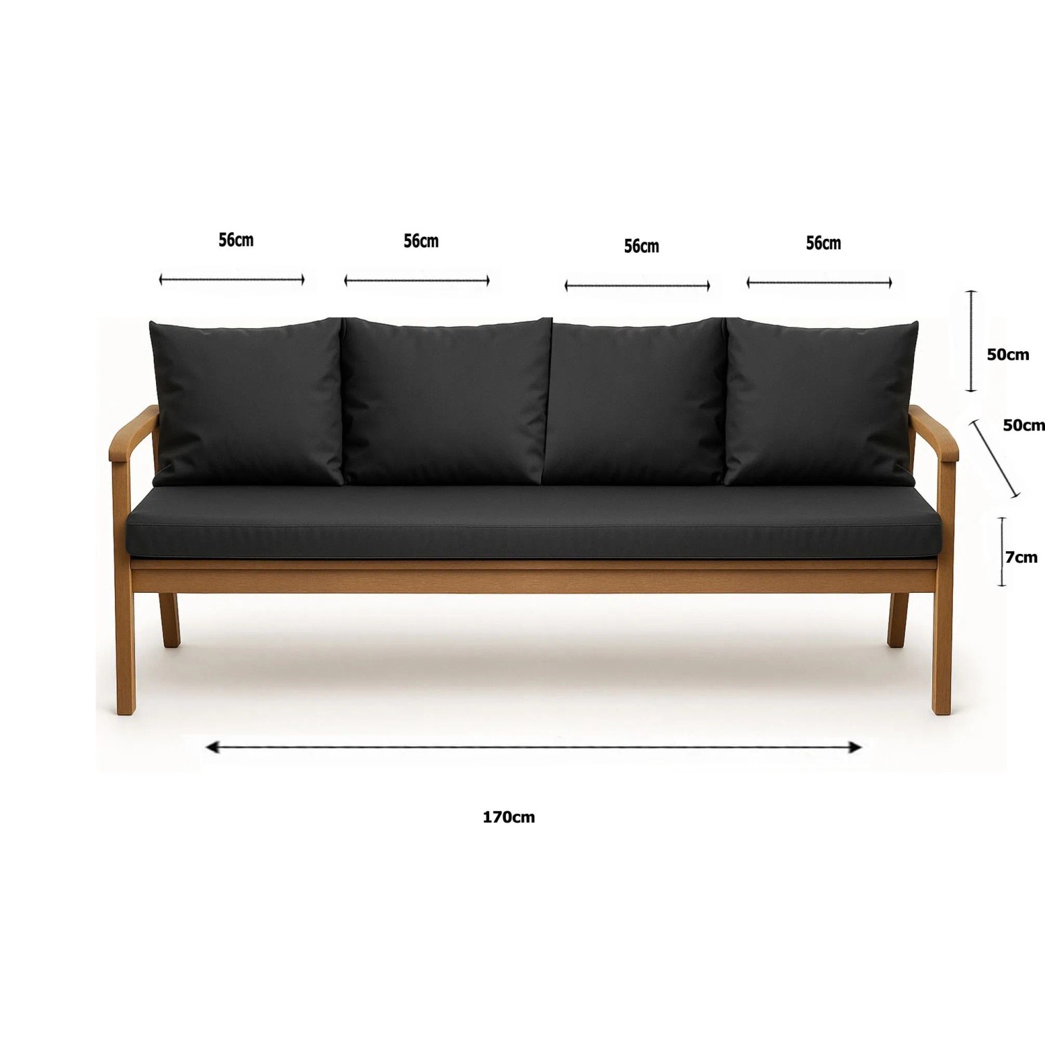 Anthrazitfarbenes Setgarden Bankkissen für 3-Sitzer Gartenbank, 170x50 cm + 4 Rückenkissen.