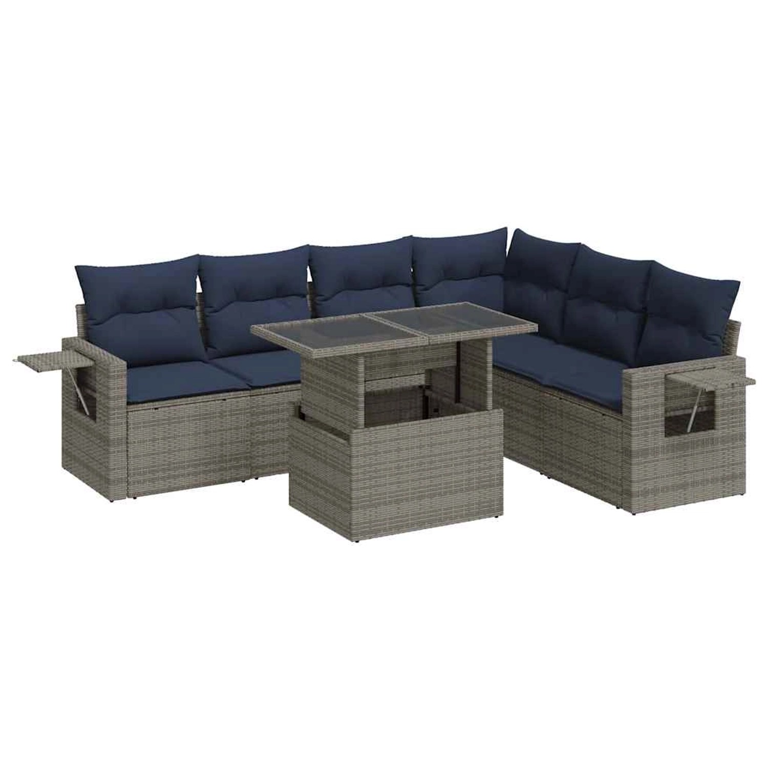 vidaXL 7-Tlg Garten-Sofagarnitur mit Kissen Grau Poly Rattan 3326492 günstig online kaufen