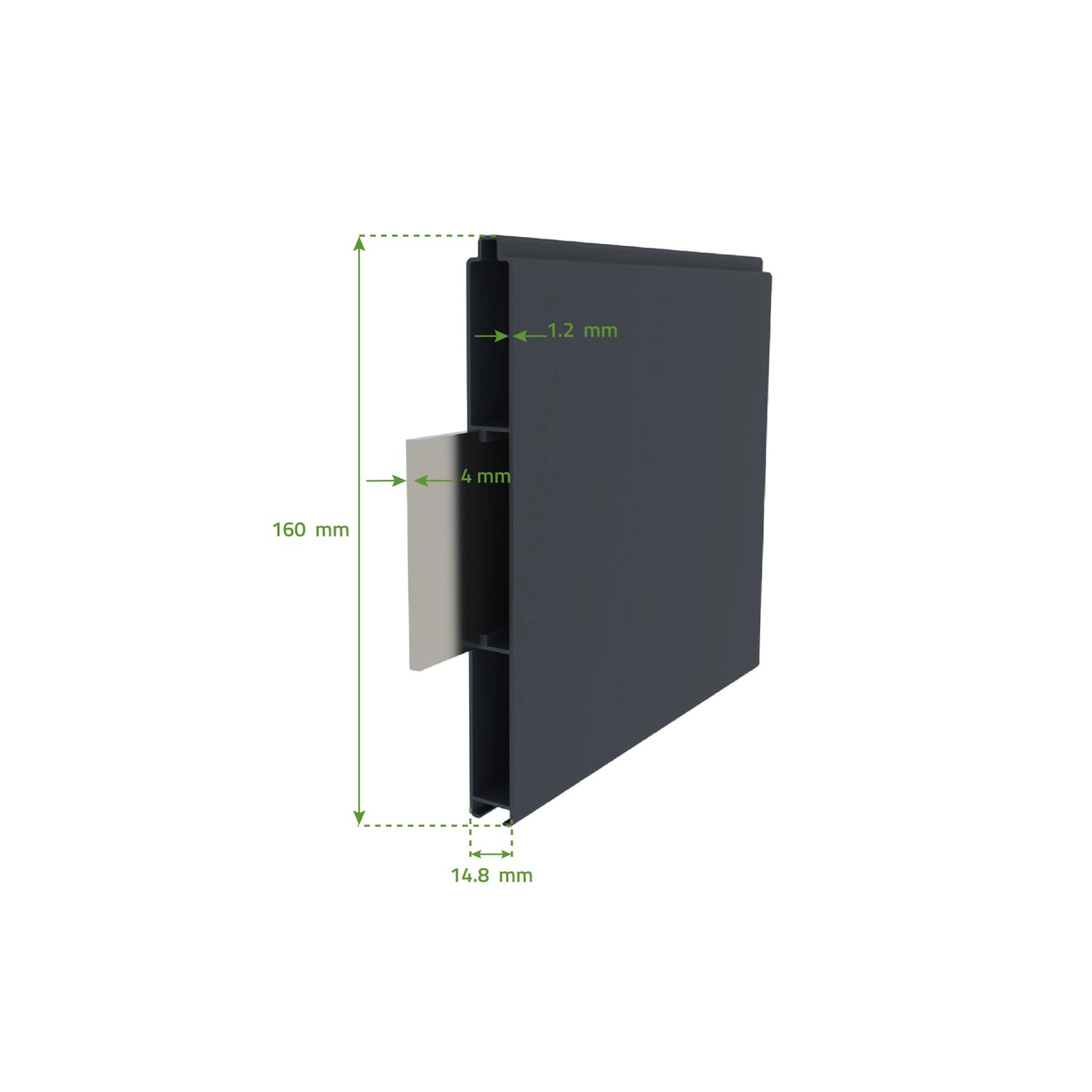 Detailansicht Casanoov Schwenktor Sunny, graues Aluminium, Maßeinteilung.