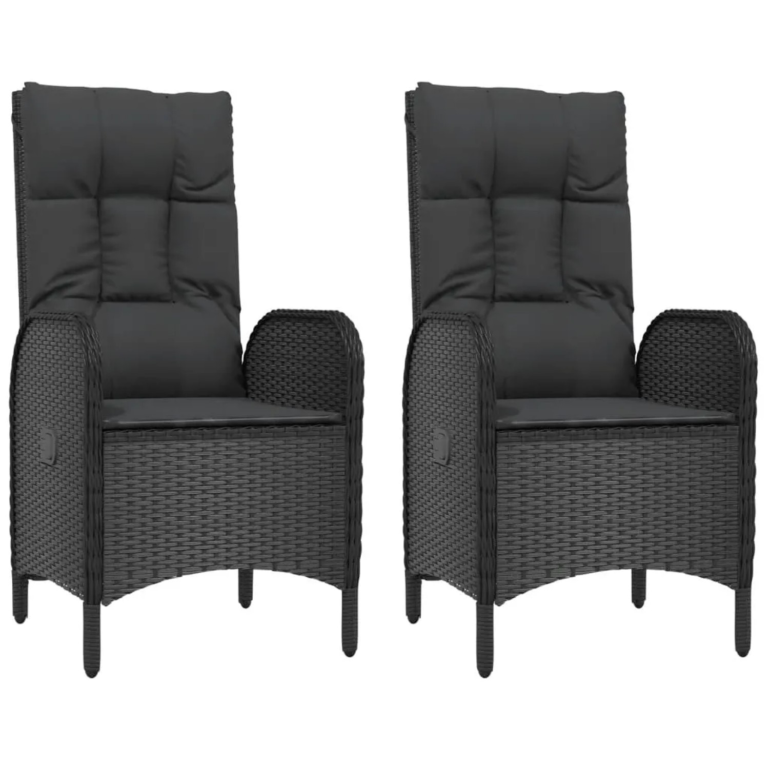 Furnicato Gartenstühle 2er Set Poly Rattan Schwarz 57x625x109 Cm Mit Kissen Und Stahlrahmen