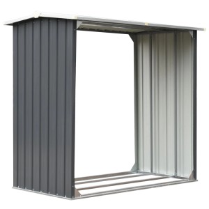 Graues VidaXL Brennholzlager aus verzinktem Stahl, Kaminholzregal für den Garten.