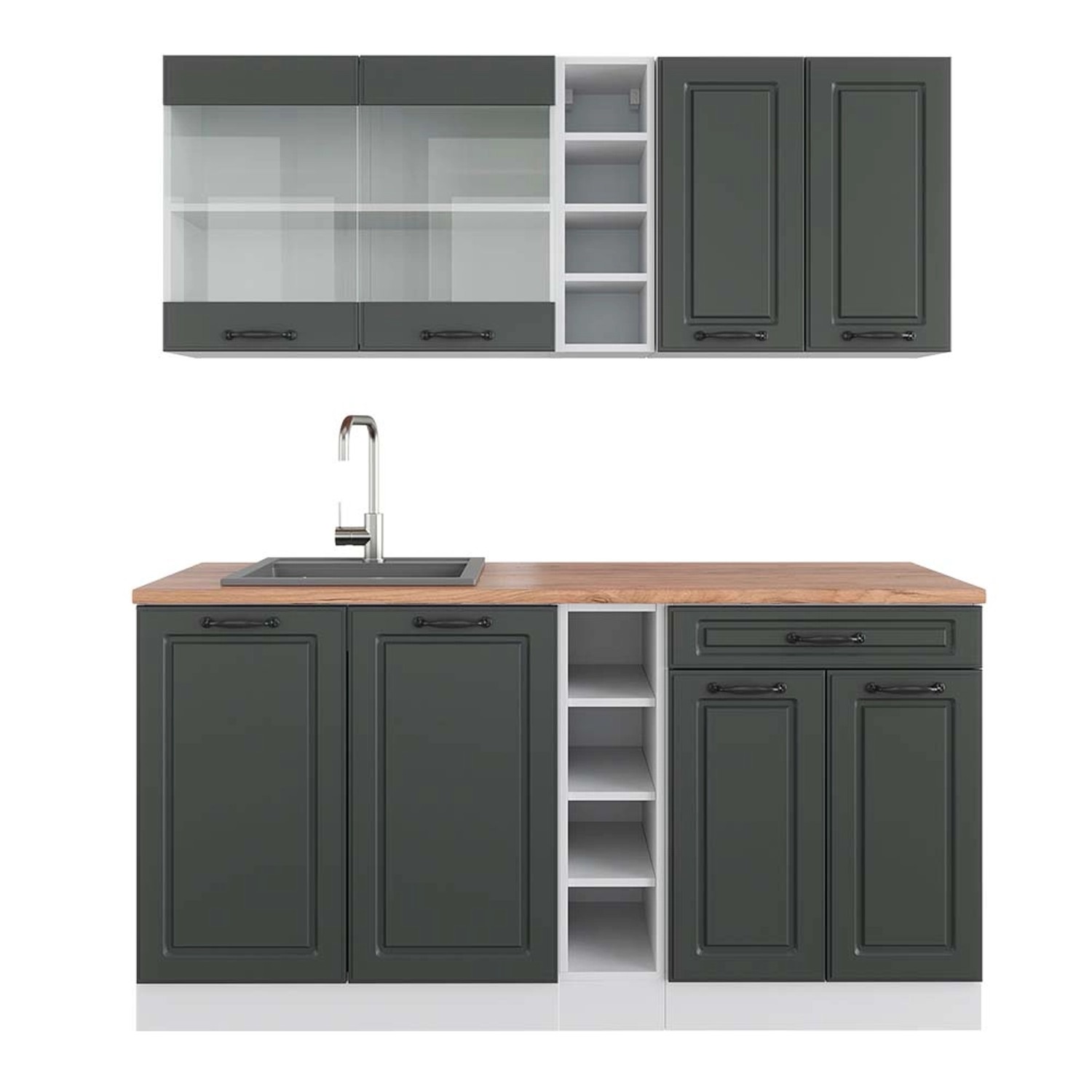 Vicco R-Line Singleküche Anthrazit Landhaus/Weiß 160 cm AP Eiche günstig online kaufen
