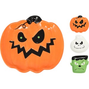 Halloween Teller Set: Kürbis, Geist und Frankenstein Design aus Dolomit.