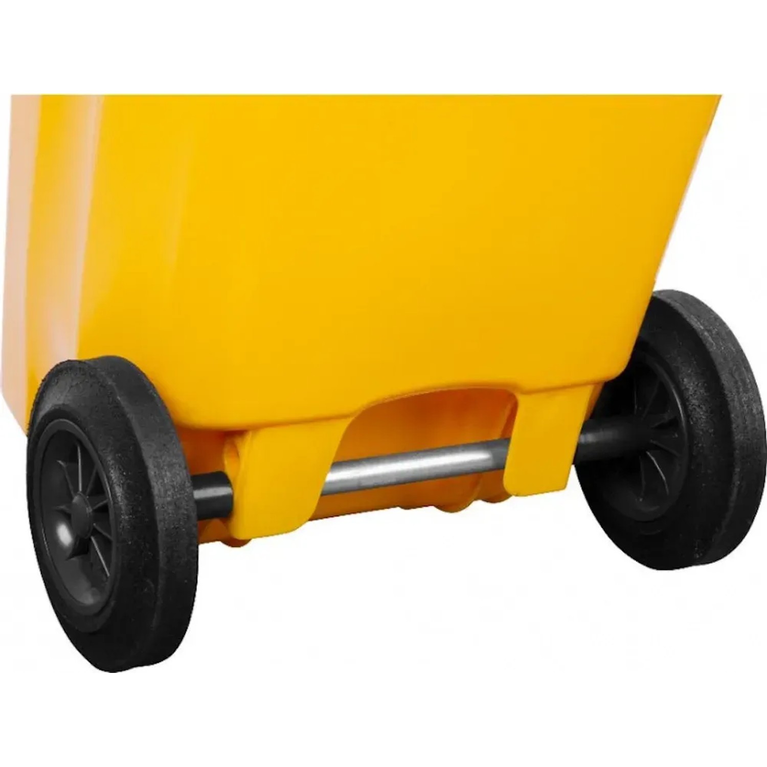 Gelbe PROREGAL Mülltonne, 120 Liter, mit Rädern aus HDPE-Kunststoff.