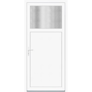 Weiße Panto Nebeneingangstür K401 mit Ornamentglas-Fenster, DIN L, 98x208 cm.