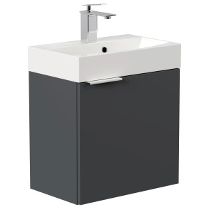 Posseik Badmöbel Cubi Slimline, 50 cm, Grafit, mit Mineralgusswaschbecken.