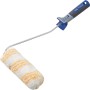 LUX Dispersionsroller 10 cm, glatte Farbwalze mit Mikrofaserbezug und blau-grauem Griff.