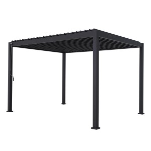 Anthrazitfarbene Leco Lamellenpergola Deluxe 3x4 m für den Garten.