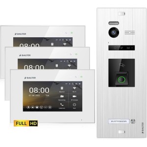 Balter EVO-HD Video-Türsprechanlage mit 3 Monitoren und Fingerprint-Sensor für Einfamilienhäuser.