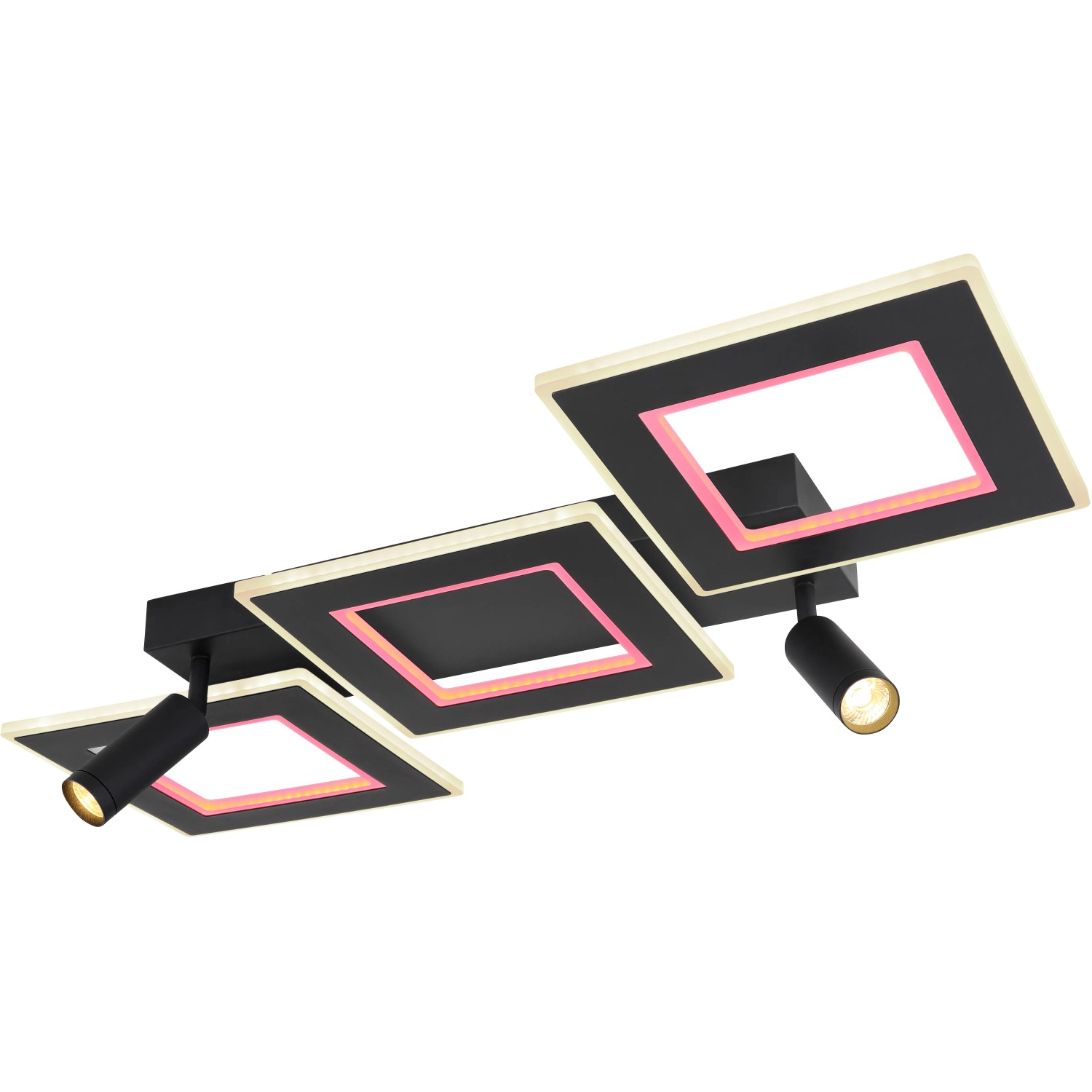 Moderne, dimmbare LED-Deckenleuchte Marian, 2-flammig, schwarz matt mit RGB-Farbwechsler.