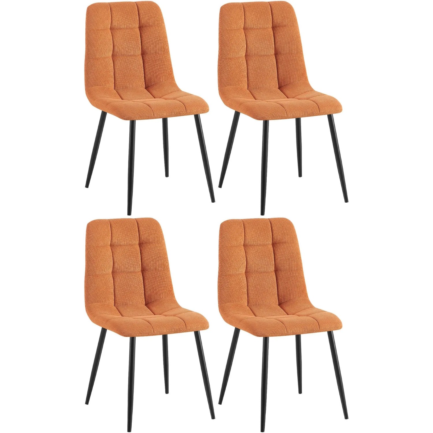 DELUKE 4er Set Esszimmerstuhl FIGAD Cord Orange 45x55x84cm Essstühle Esszimmerstühle Küchenstühle Wohnzimmerstühle