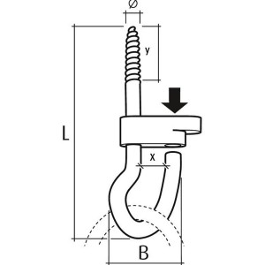 Technische Zeichnung: Conacord Sicherheits-Schaukelhaken, Stahl, 150mm Länge.