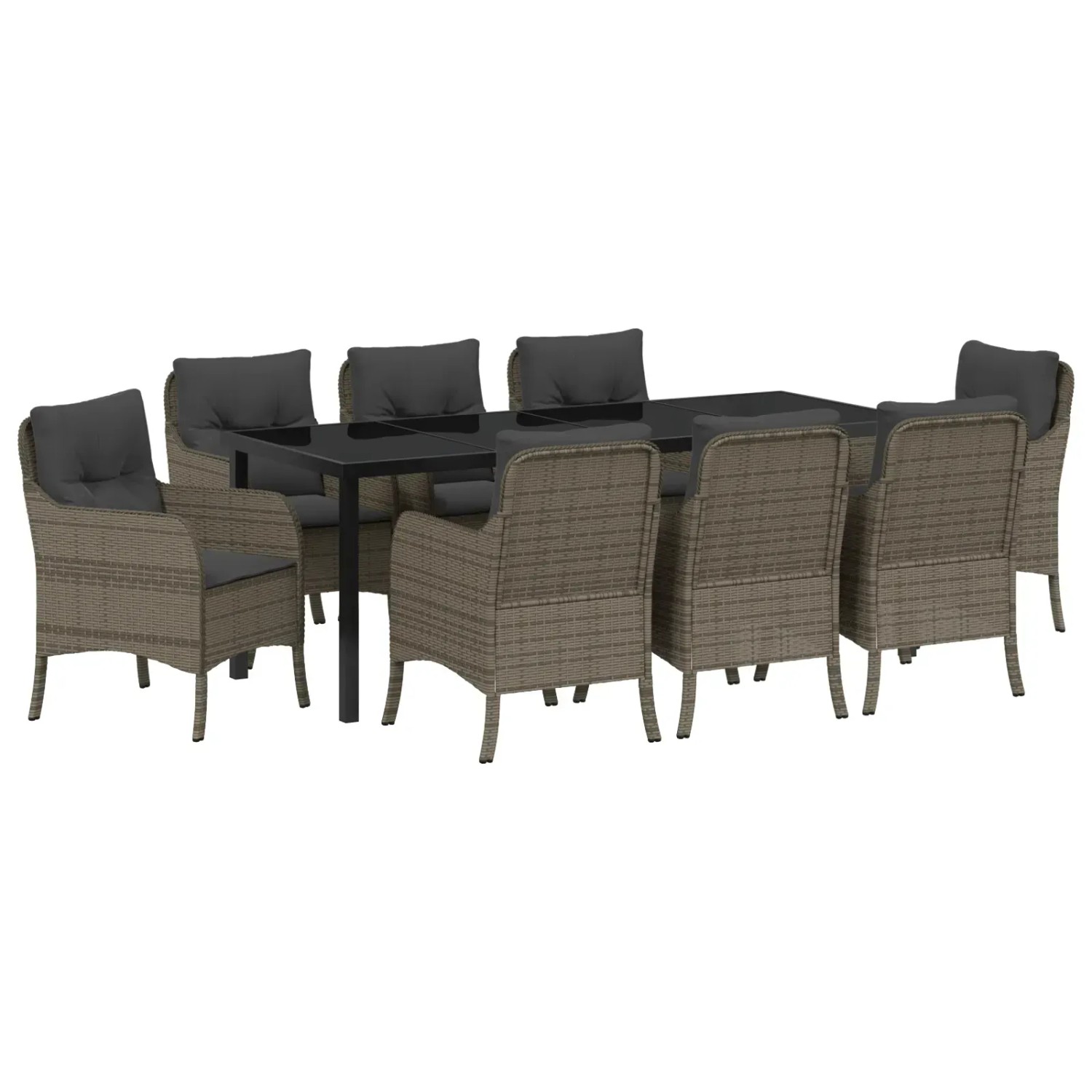 Thumbnail - vidaXL 9-Teiliges Garten-Esszimmer-Set mit Kissen Grau Poly Rattan 3380168