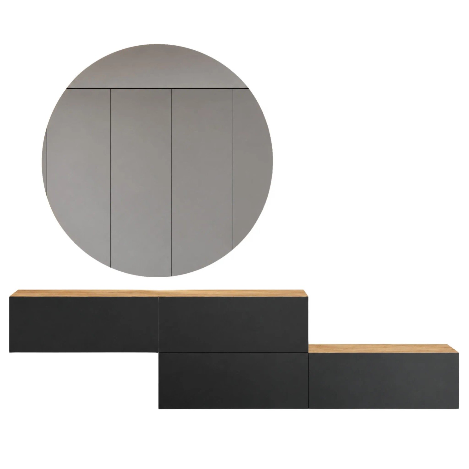 Planetmöbel NOVA Garderoben Set 2 x 160 cm Gold Eiche Anthrazit Hängend mit LED Spiegel 100 cm Dimmbar Grifflos