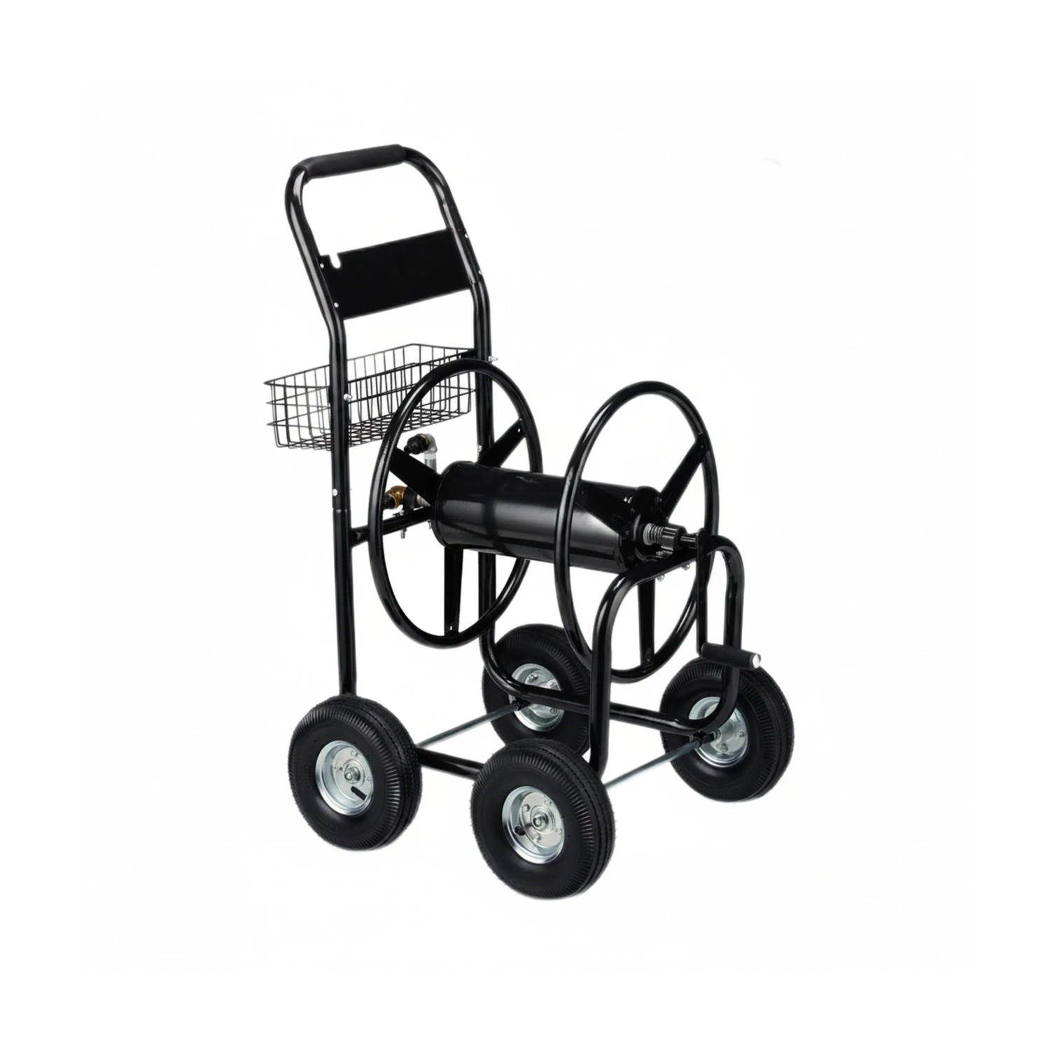 Relaxdays Schlauchwagen Metall Schwarz Fahrbar 114 cm x 64 cm x 90 cm 18,4 kg