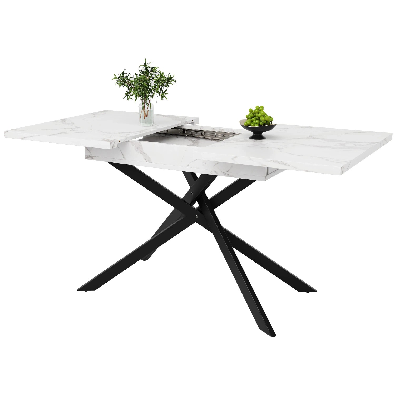 okwish Esstisch Teleskoptisch Ausziehbar Platzsparender Küchentisch 160 × 80 cm Schwarz/Weiß