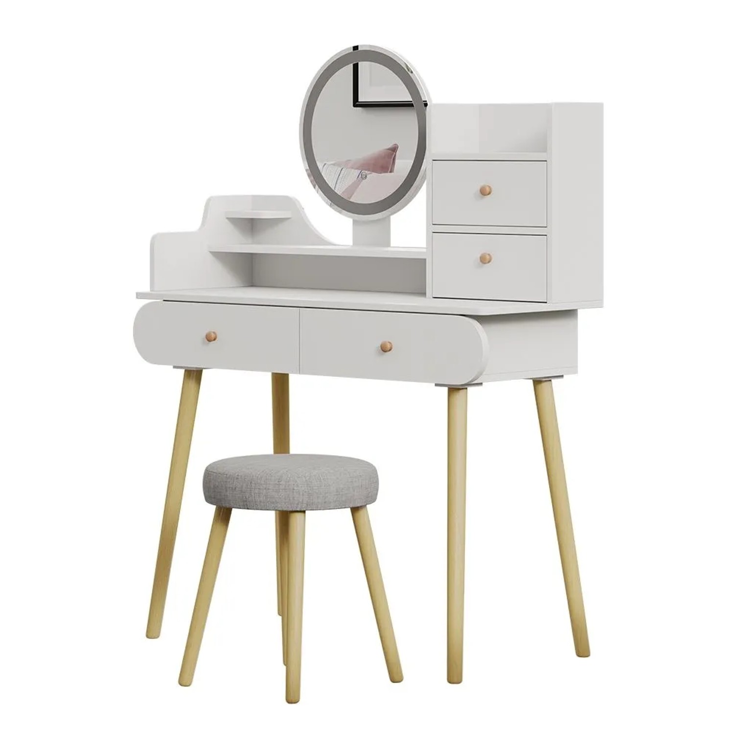 Vicco Schminktisch Edda Weiß 100 x 130 mit LED-Spiegel und Hocker