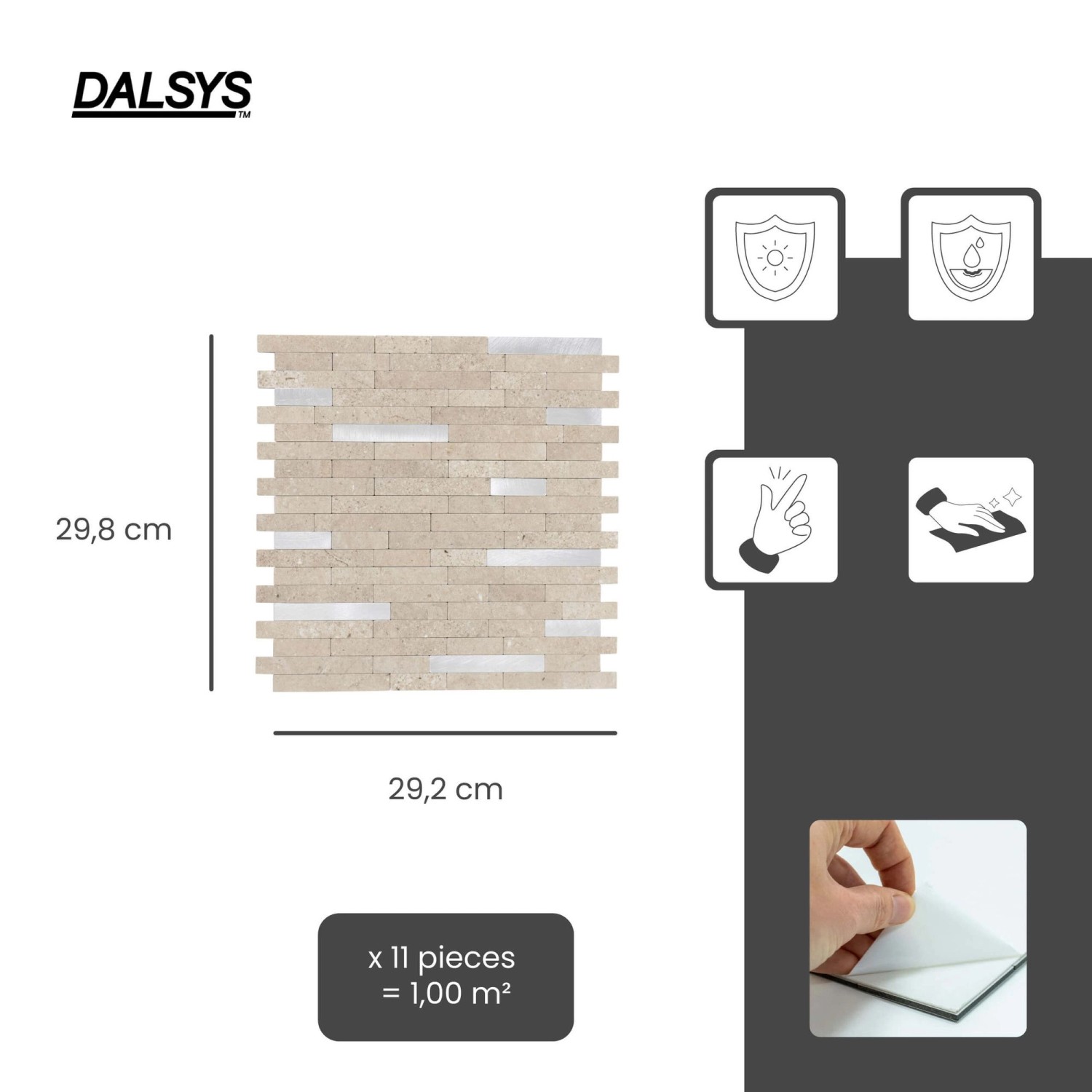 Dalsys Selbstklebende Fliesen 1m² 11 Stück Stein- Marmoroptik Sand Silber_2