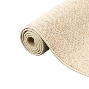 Gerollter, beiger Berber Teppich aus Wolle, 100x100 cm. Kurzflorteppich mit natürlicher Optik.