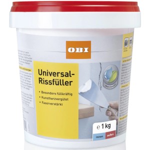 Eimer OBI Universal-Rissfüller, 1 kg, weiß. Füllkräftige Spachtelmasse für Wand- und Deckenreparaturen.