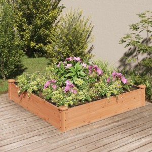 Braunes vidaXL Hochbeet aus Tannenholz mit Pflanzen, 120x120x25 cm.