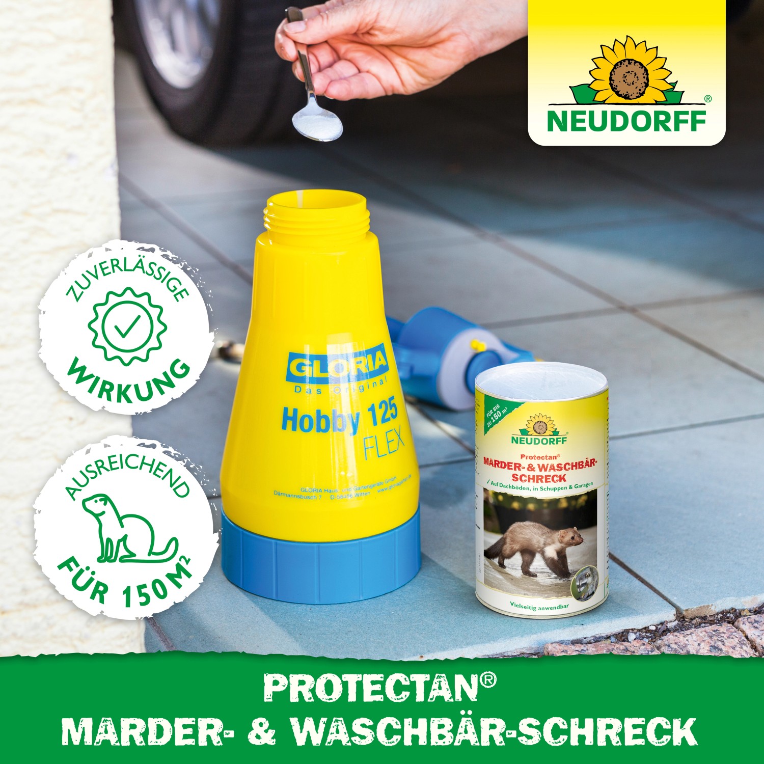 Neudorff Marder- und Waschbär-Schreck 300g mit Spritze zur Anwendung. Marderschutz für Haus und Garten.