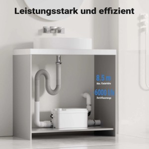 XPOtool Kleinhebeanlage für Schmutzwasser unter Waschbecken, 8,5m Förderhöhe, 6000 l/h Durchfluss.