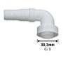 Weiße LUX Winkelschlauchverschraubung 30,3 mm (G 1) für Siphonanschluss von Wasch- oder Spülmaschine.