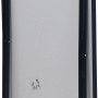 Zusammengeklappter MFG Campingtisch Scherentisch, blaues Gestell, weiße Platte, 80x60x64 cm.