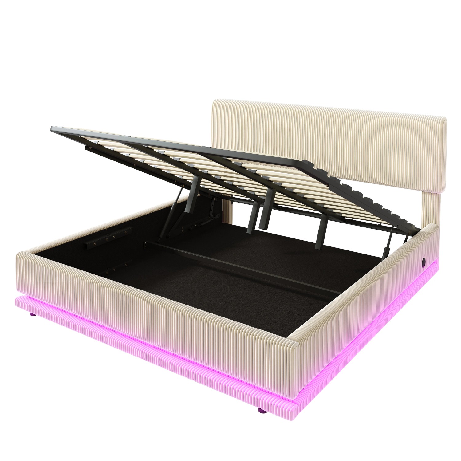 okwish Polsterbett 180x200cm mit LED Kopfteil Schlafzimmer Beige ohne Matratze