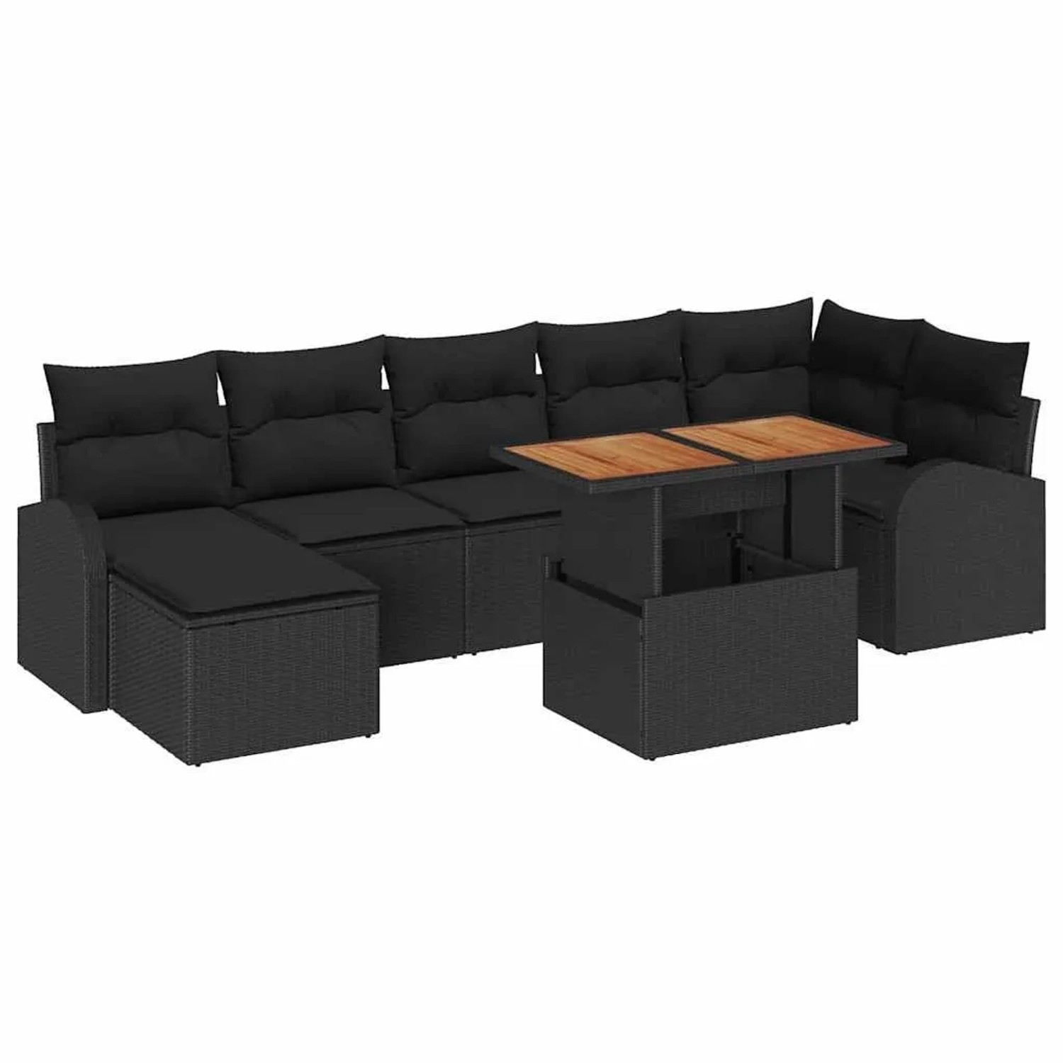 vidaXL Garten-Sofa-Set mit Kissen 8-Tlg Schwarz 3349617