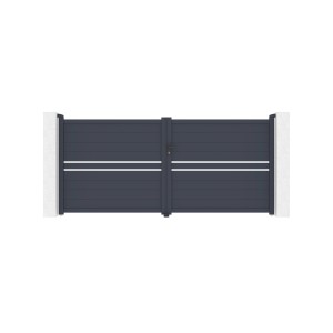 Casanoov Schwingtor Cimone 3,5 m, Aluminium, mit Motorisierung. Gartentor in Grau mit weißen Akzenten.